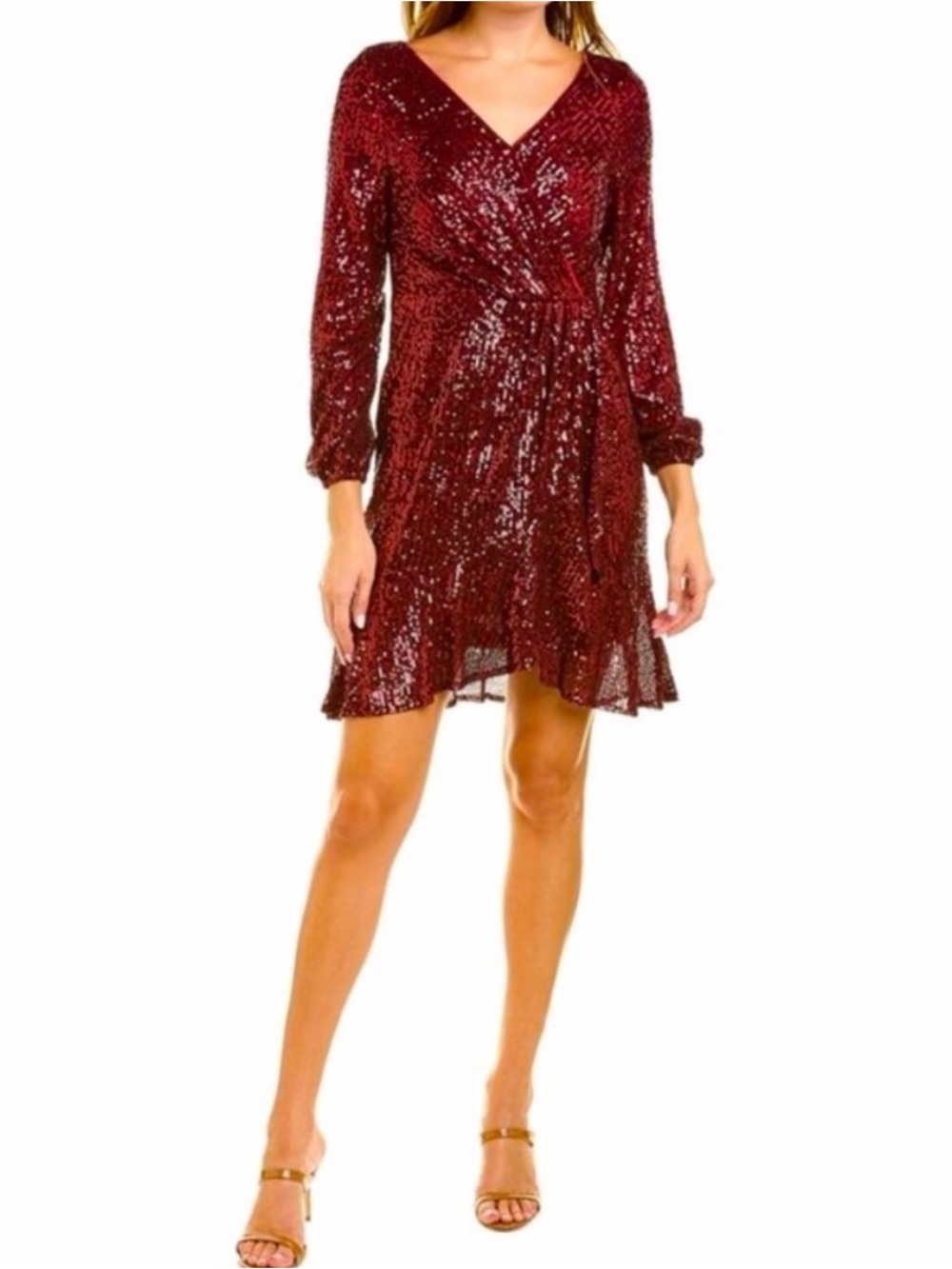 Nanette Lapore Long-Sleeve Burgundy Sequin Wrap Dress